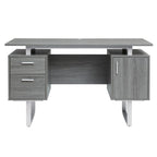 51" Gray and Silver Wood and Steel Pedestal Executive Desk With Two Drawers