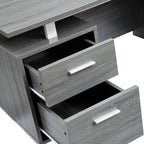51" Gray and Silver Wood and Steel Pedestal Executive Desk With Two Drawers