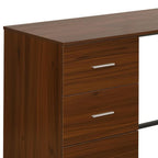 59" Walnut Wood and Steel L Shape Pedestal Computer Desk With Three Drawers