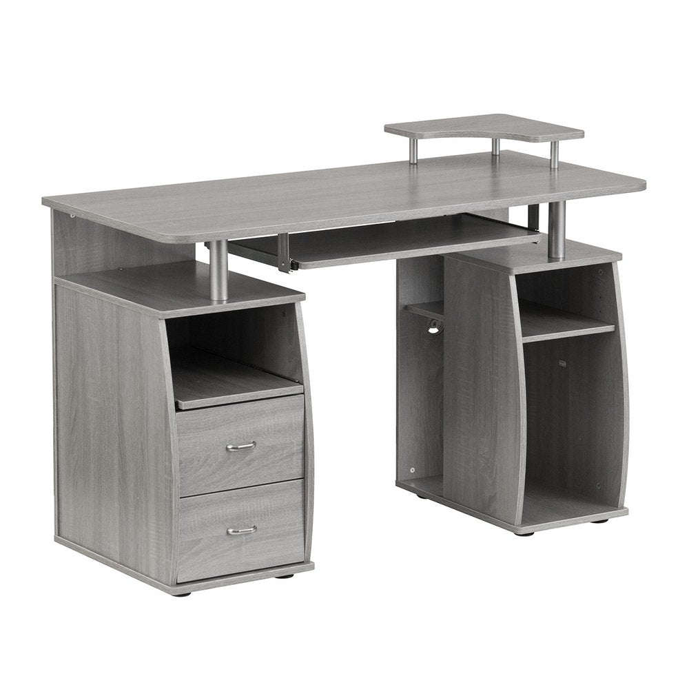 47" Gray Wood Pedestal Computer Desk With Two Drawers