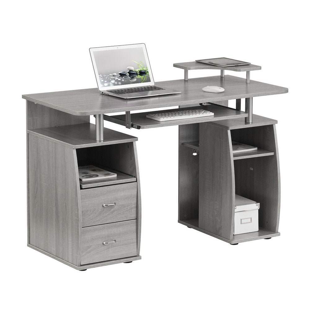47" Gray Wood Pedestal Computer Desk With Two Drawers