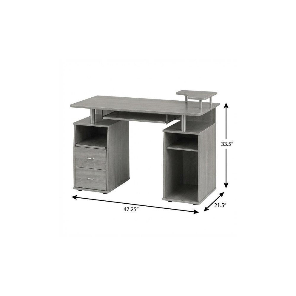 47" Gray Wood Pedestal Computer Desk With Two Drawers