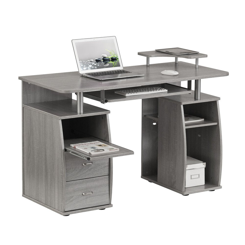 47" Gray Wood Pedestal Computer Desk With Two Drawers