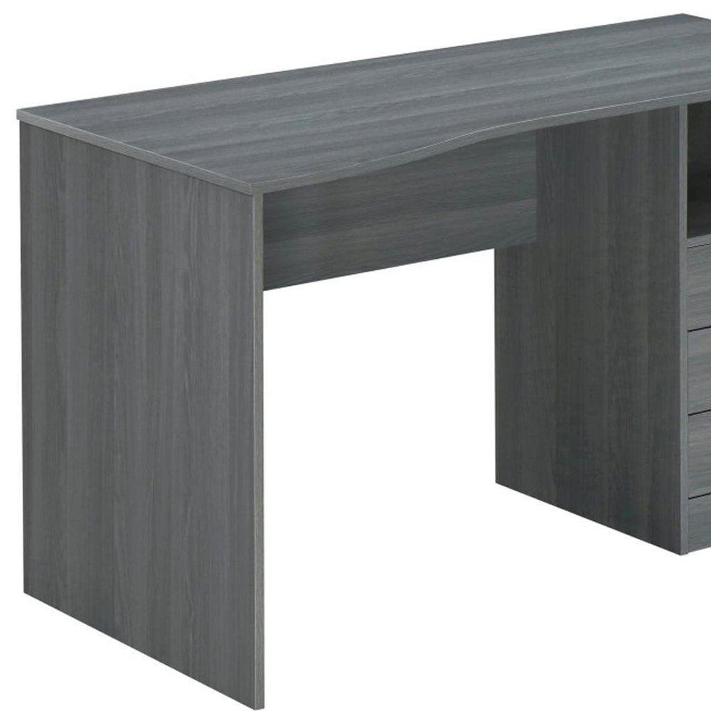 51" Gray Wood Pedestal Computer Desk With Three Drawers