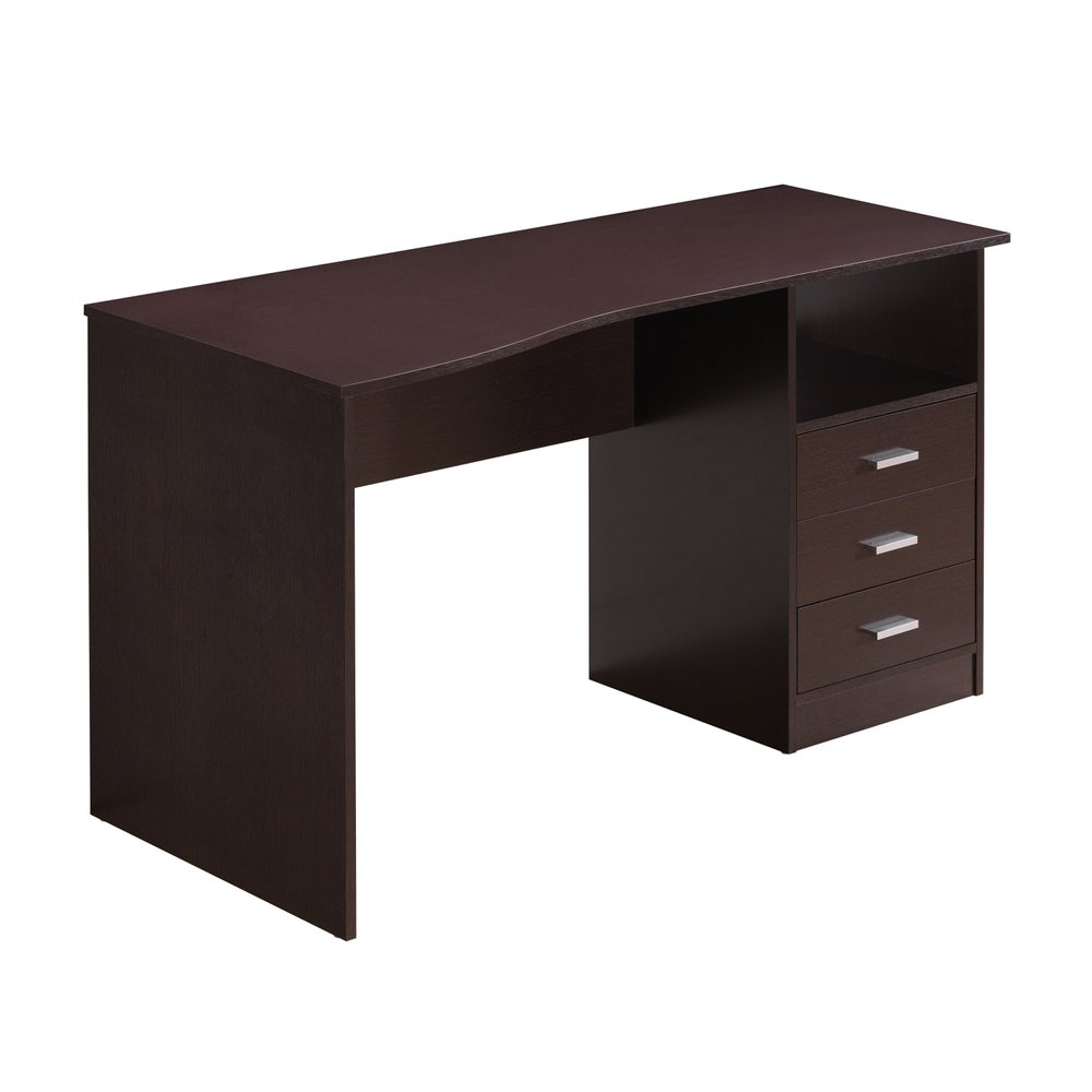 51" Dark Brown Wood Pedestal Computer Desk With Three Drawers