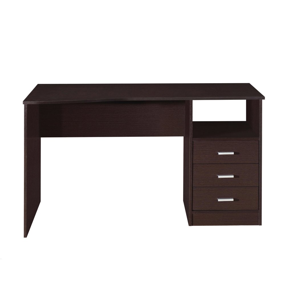 51" Dark Brown Wood Pedestal Computer Desk With Three Drawers