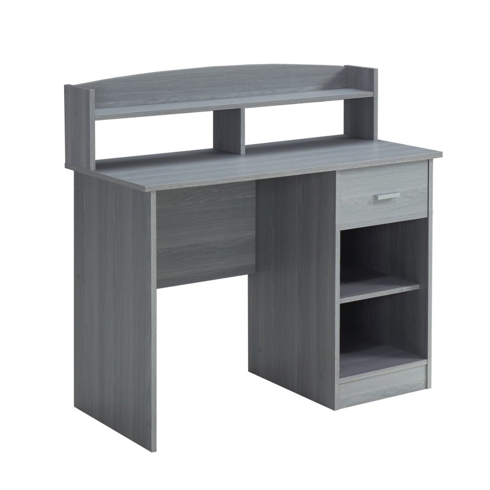 41" Gray Wood Pedestal Computer Desk With Hutch