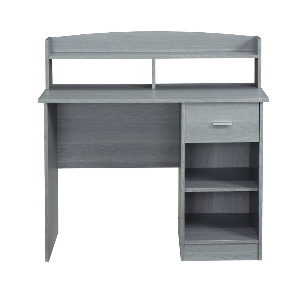 41" Gray Wood Pedestal Computer Desk With Hutch