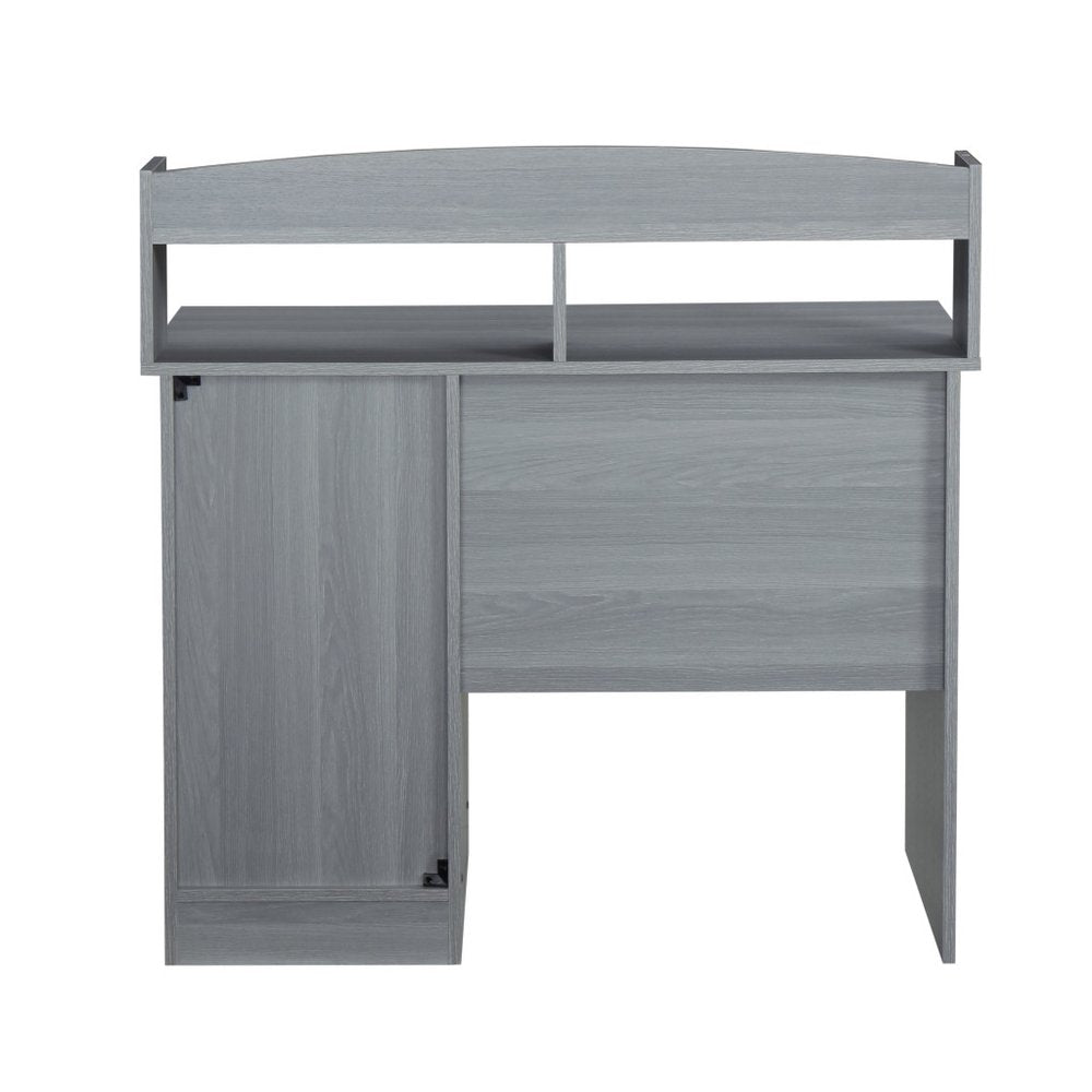 41" Gray Wood Pedestal Computer Desk With Hutch