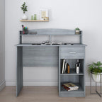 41" Gray Wood Pedestal Computer Desk With Hutch