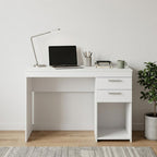 48" White Wood Pedestal Computer Desk With Two Drawers