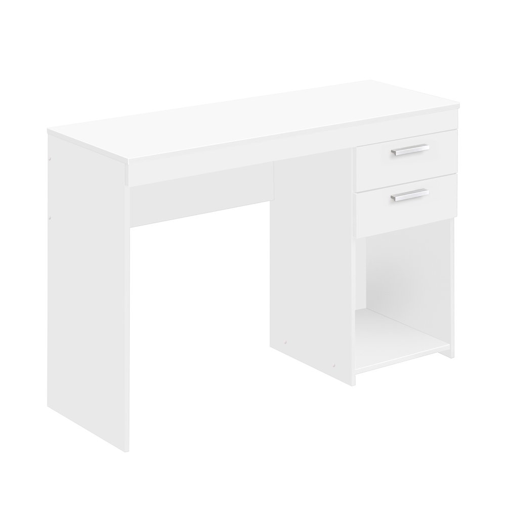 48" White Wood Pedestal Computer Desk With Two Drawers