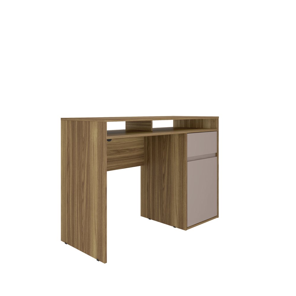 43" Walnut and Gray Wood Pedestal Computer Desk