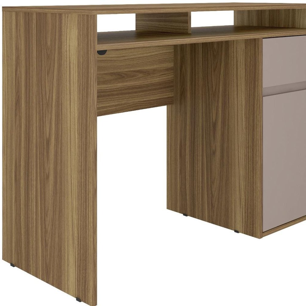 43" Walnut and Gray Wood Pedestal Computer Desk
