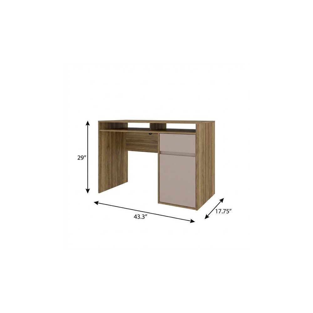 43" Walnut and Gray Wood Pedestal Computer Desk