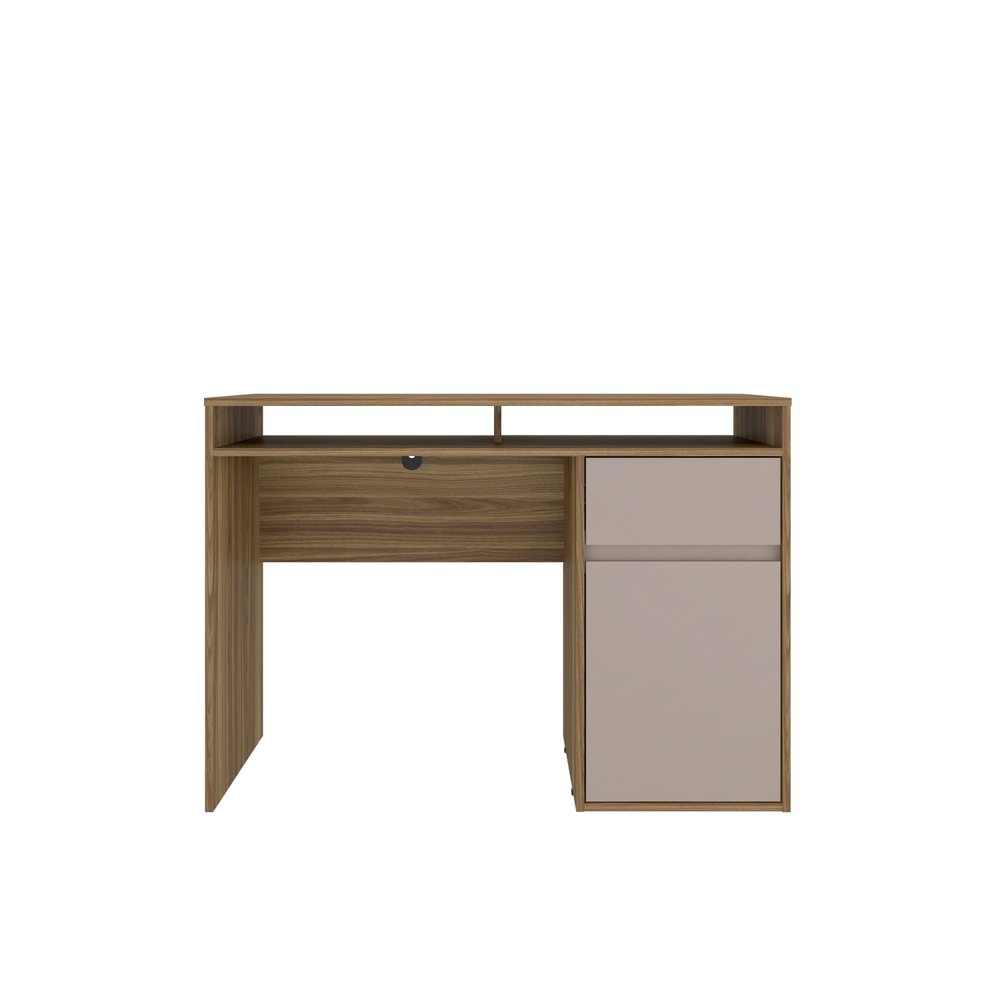 43" Walnut and Gray Wood Pedestal Computer Desk