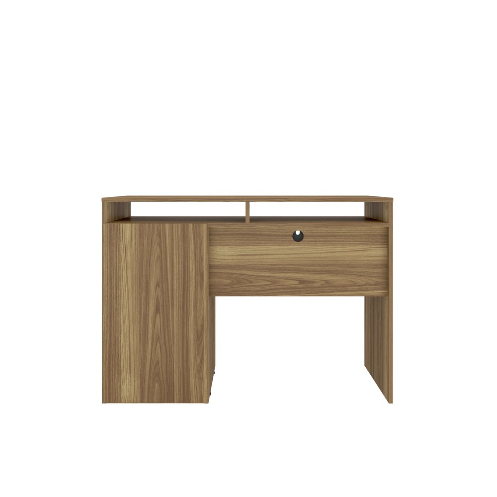43" Walnut and Gray Wood Pedestal Computer Desk