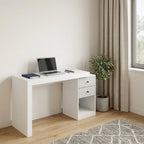 58" White Wood Pedestal Writing Desk With Two Drawers
