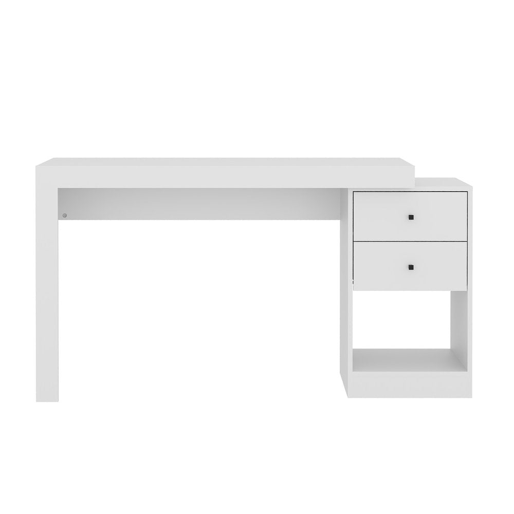 58" White Wood Pedestal Writing Desk With Two Drawers