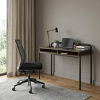 46" Walnut and Black Wood and Steel Writing Desk