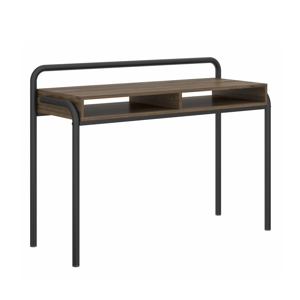 46" Walnut and Black Wood and Steel Writing Desk