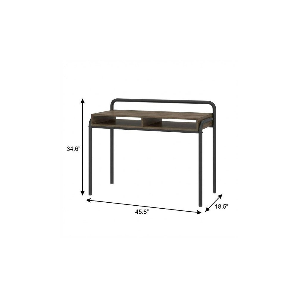 46" Walnut and Black Wood and Steel Writing Desk
