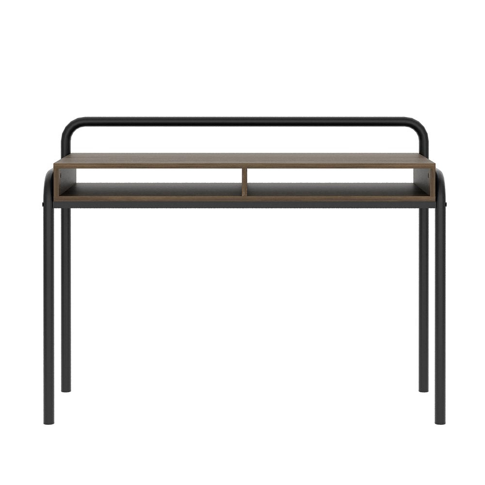46" Walnut and Black Wood and Steel Writing Desk