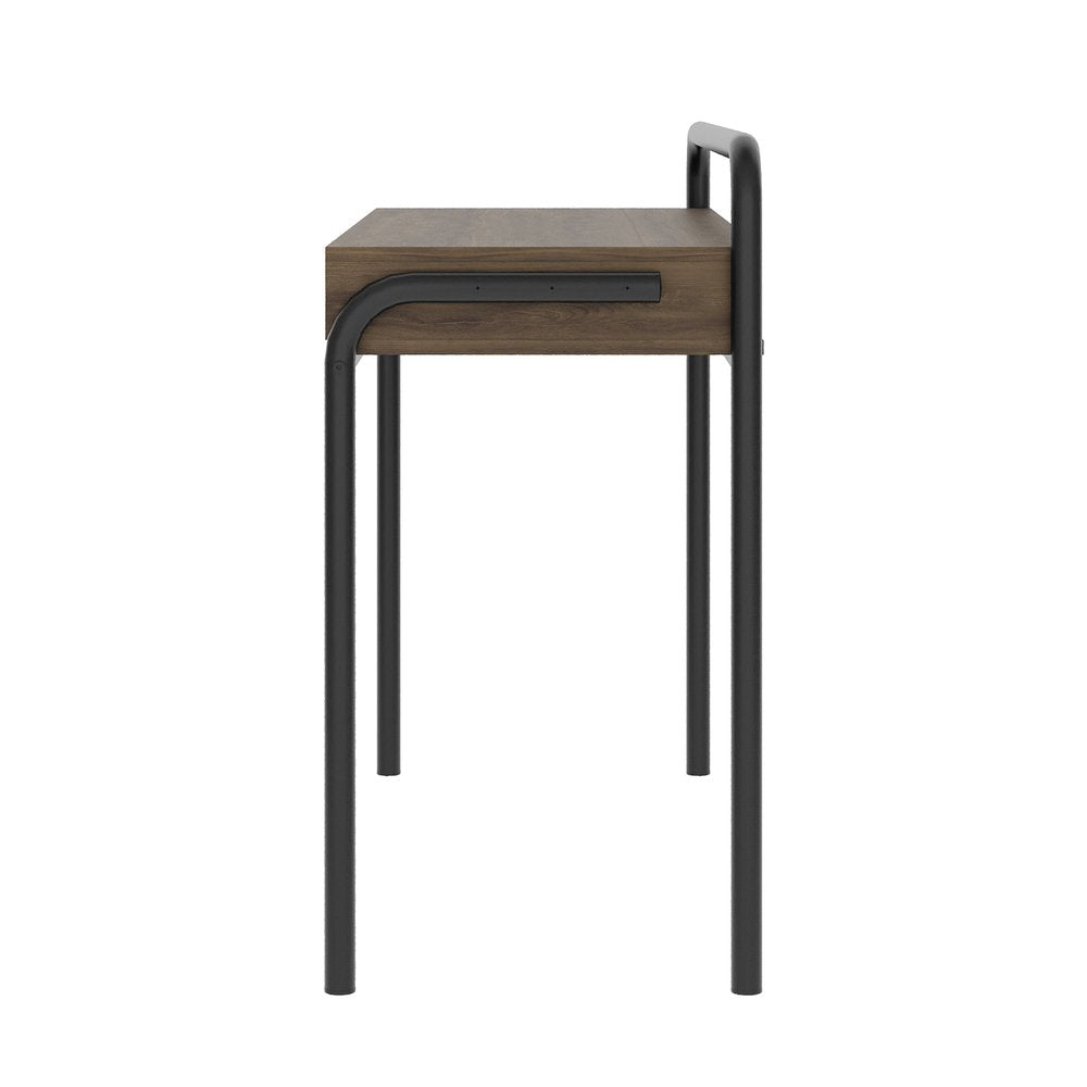 46" Walnut and Black Wood and Steel Writing Desk