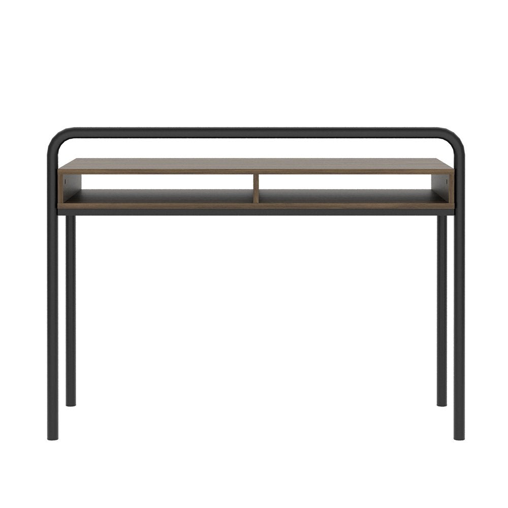 46" Walnut and Black Wood and Steel Writing Desk