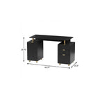 57" Black and Gold Wood and Steel Pedestal Executive Desk With Three Drawers