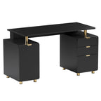 57" Black and Gold Wood and Steel Pedestal Executive Desk With Three Drawers