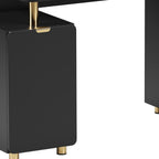 57" Black and Gold Wood and Steel Pedestal Executive Desk With Three Drawers
