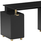 57" Black and Gold Wood and Steel Pedestal Executive Desk With Three Drawers