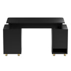 57" Black and Gold Wood and Steel Pedestal Executive Desk With Three Drawers