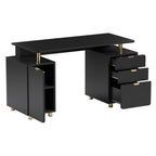 57" Black and Gold Wood and Steel Pedestal Executive Desk With Three Drawers