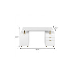 57" White and Gold Wood and Stainless Steel Pedestal Executive Desk With Three Drawers