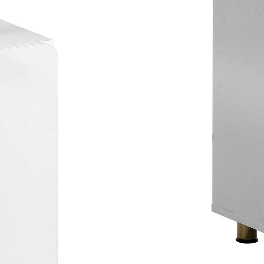 57" White and Gold Wood and Stainless Steel Pedestal Executive Desk With Three Drawers