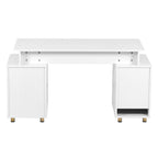 57" White and Gold Wood and Stainless Steel Pedestal Executive Desk With Three Drawers