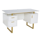51" White and Gold Wood and Steel Pedestal Executive Desk With Two Drawers
