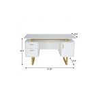 51" White and Gold Wood and Steel Pedestal Executive Desk With Two Drawers