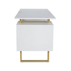 51" White and Gold Wood and Steel Pedestal Executive Desk With Two Drawers