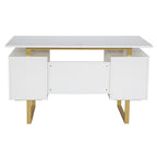 51" White and Gold Wood and Steel Pedestal Executive Desk With Two Drawers