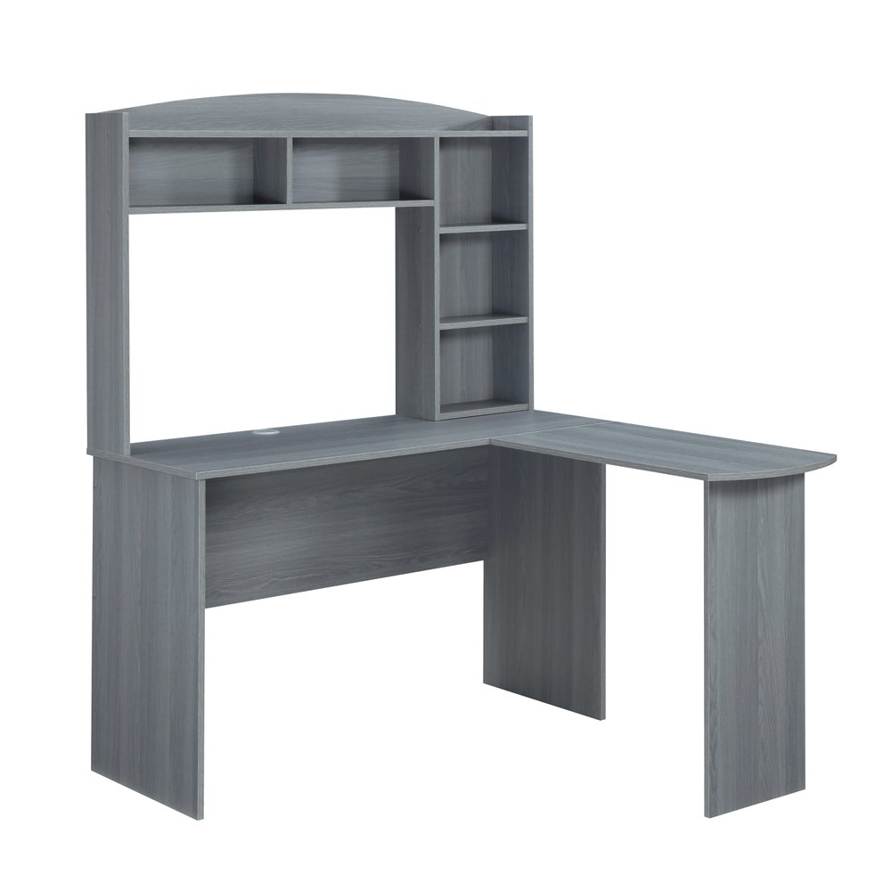 49" Gray Wood L Shape Computer Desk With Hutch