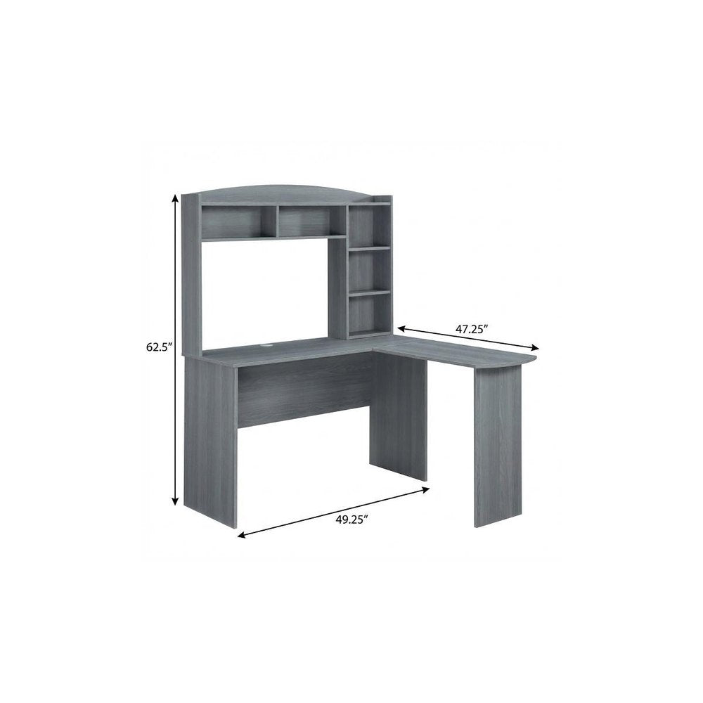49" Gray Wood L Shape Computer Desk With Hutch