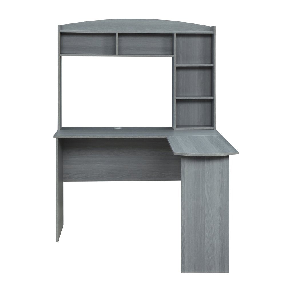 49" Gray Wood L Shape Computer Desk With Hutch