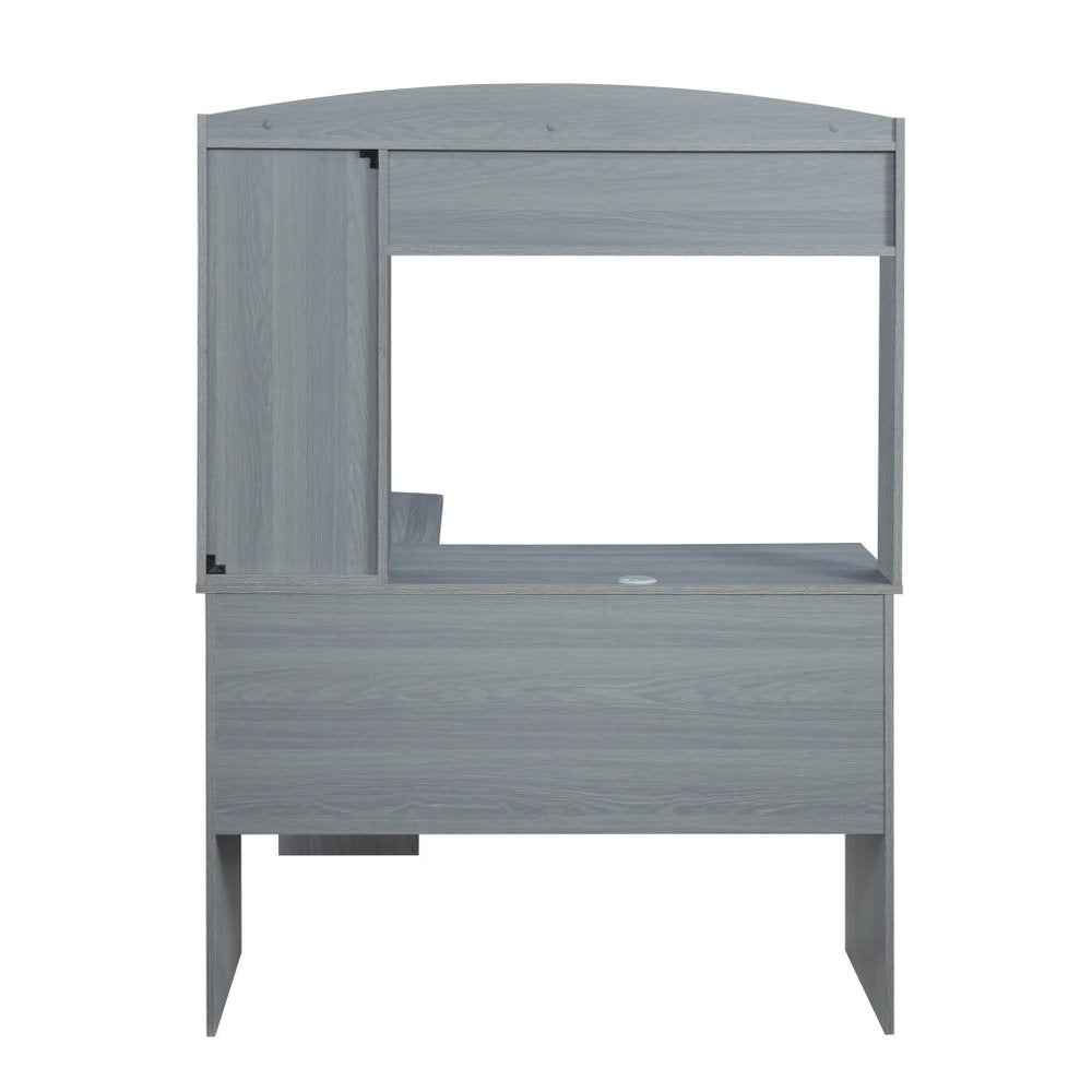 49" Gray Wood L Shape Computer Desk With Hutch