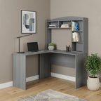 49" Gray Wood L Shape Computer Desk With Hutch