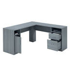 60" Gray Wood L Shape Pedestal Computer Desk With Two Drawers