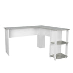 54" White And Gray Wood L Shape Computer Desk