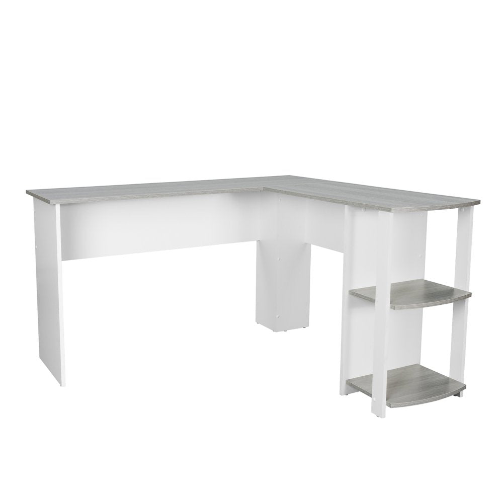 54" White And Gray Wood L Shape Computer Desk